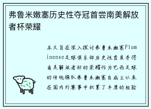 弗鲁米嫩塞历史性夺冠首尝南美解放者杯荣耀